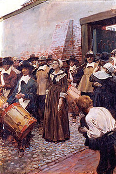 A painting of Mary Dyer who was hanged for converting to Quakerism