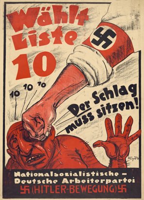 Poster with Nazi symbol punching person