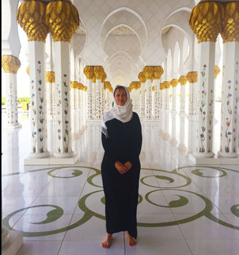May Livingston at the Sheikh Zayed Grand Mosque