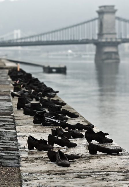 Shoes along the bank of the Danube River