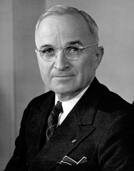 Black and white photo of President Harry Truman