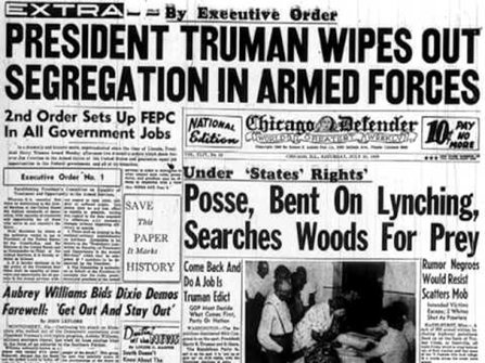 A photo of a newspaper announcing Executive Order 9981