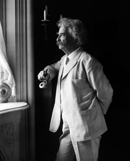 Mark Twain looking out a window