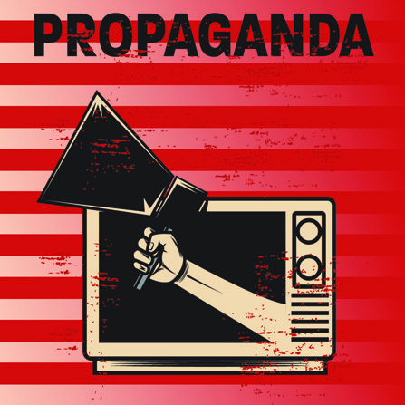 Sketch of propaganda coming out of a television