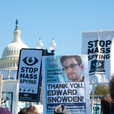 Signs supporting Edward Snowden