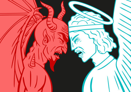 A sketch of Satan vs. an angel