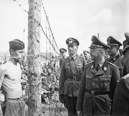 Heinrich Himmler inspects a prisoner of war. 