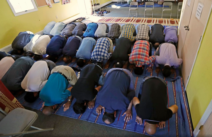 Members of the Basking Ridge Islamic Society praying.