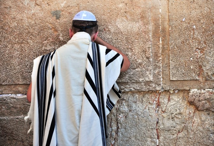 A Hasidic Jew praying at the Wailing Wall in Jerusalem