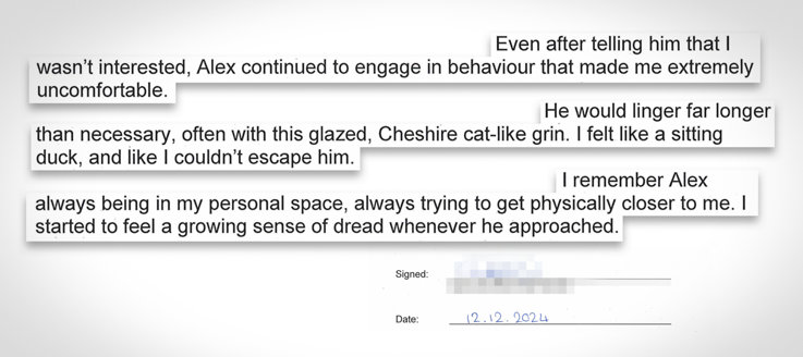 Declaration from girl being stalked