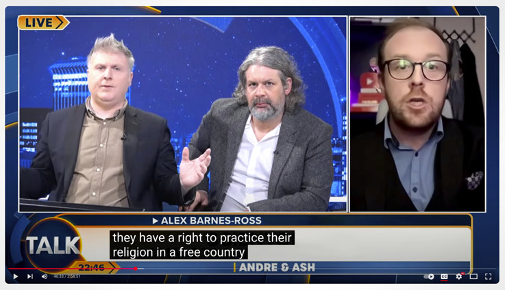 Talk TV hosts on screen with Alex Barnes-Ross