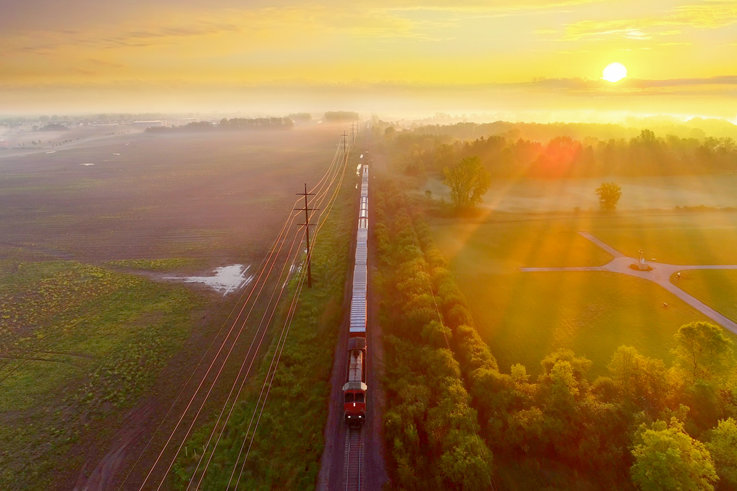 Train at sunset