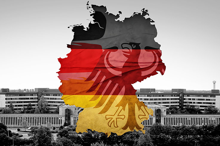 OPC building with German flag and OPC logo