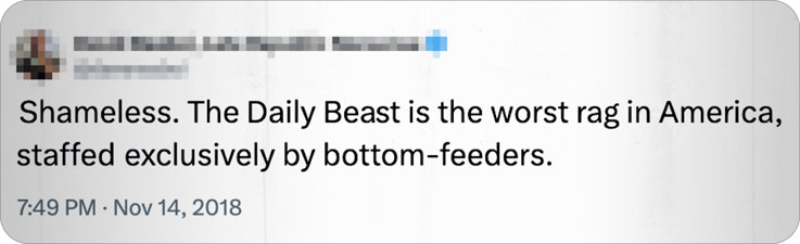 Tweet stating The Daily Beast is shameless