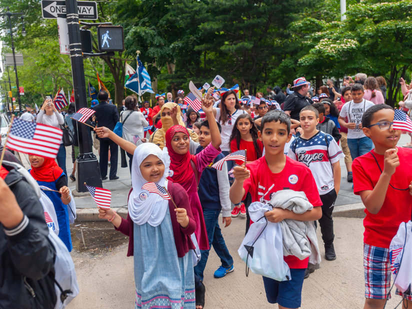 Children with American flags