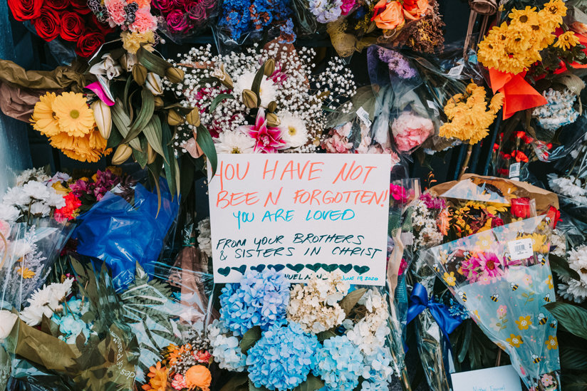 Flowers in memory of victims