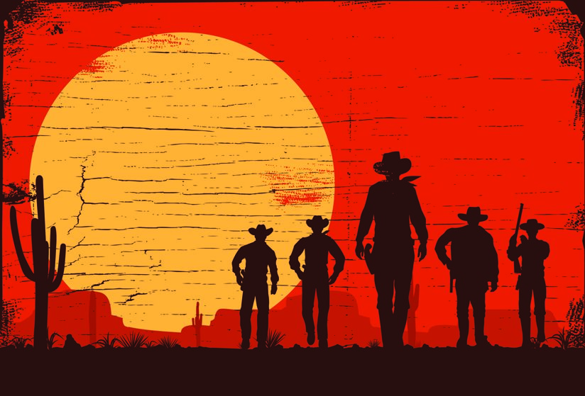 Cowboy figures against the sun