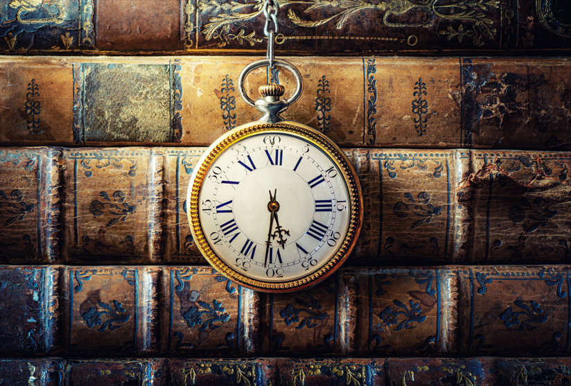 Clock and books