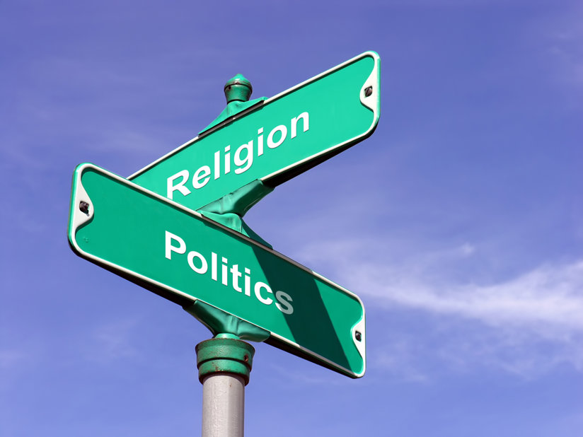 Two road signs - one for politics, one for religion