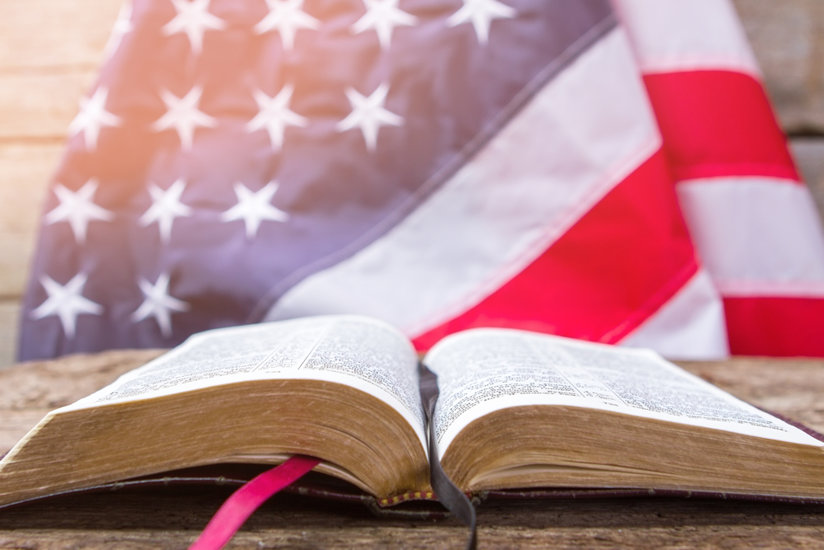American Flag and religious text