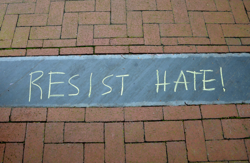 Chalked message resist hate