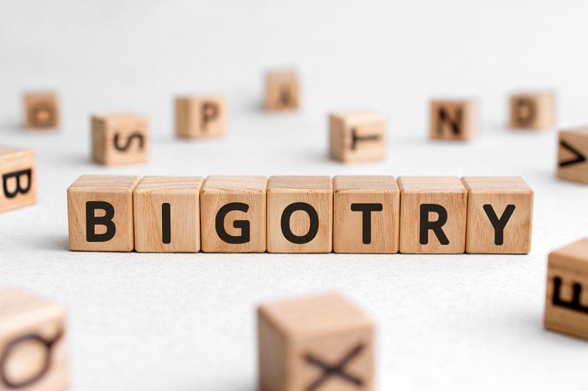 Blocks spelling out BIGOTRY