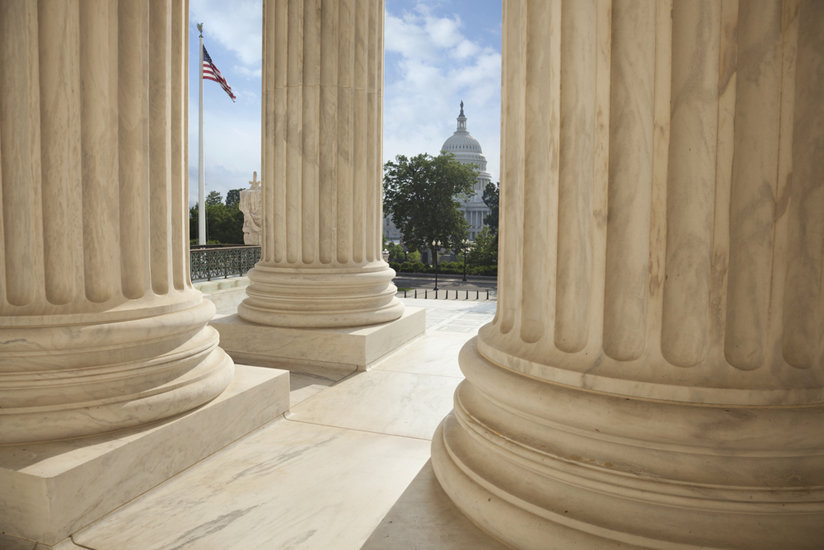 Columns and American flag