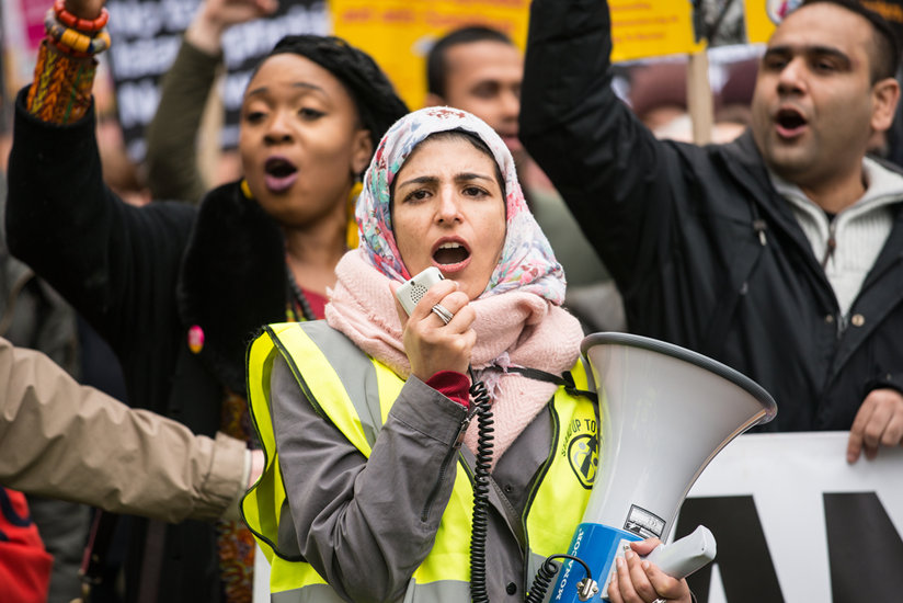 A Muslim woman at a protest